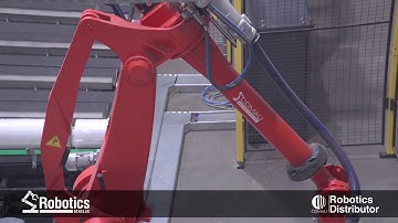 Comau Automated Stretch Foil Production Line with Robotized End of Line Palletizing