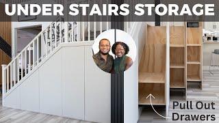 DIY Modern Under Stairs Storage Idea with Pull Out Drawers and Painted Door Panels | Part 4  REVEAL