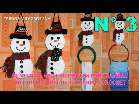 Manualidades Milagros Ena N° 3: Muñeco de Nieve Multiusos para Navidad tejido a crochet