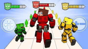 JJ vs Mikey vs Bananakid TRANSFORMERS GIANT RUSH  OPTIMUS PRIME GAME - Maizen Minecraft Animation