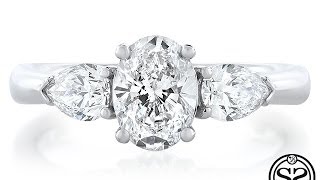 Three Stone Oval & Pear Shaped Diamond Engagement Ring