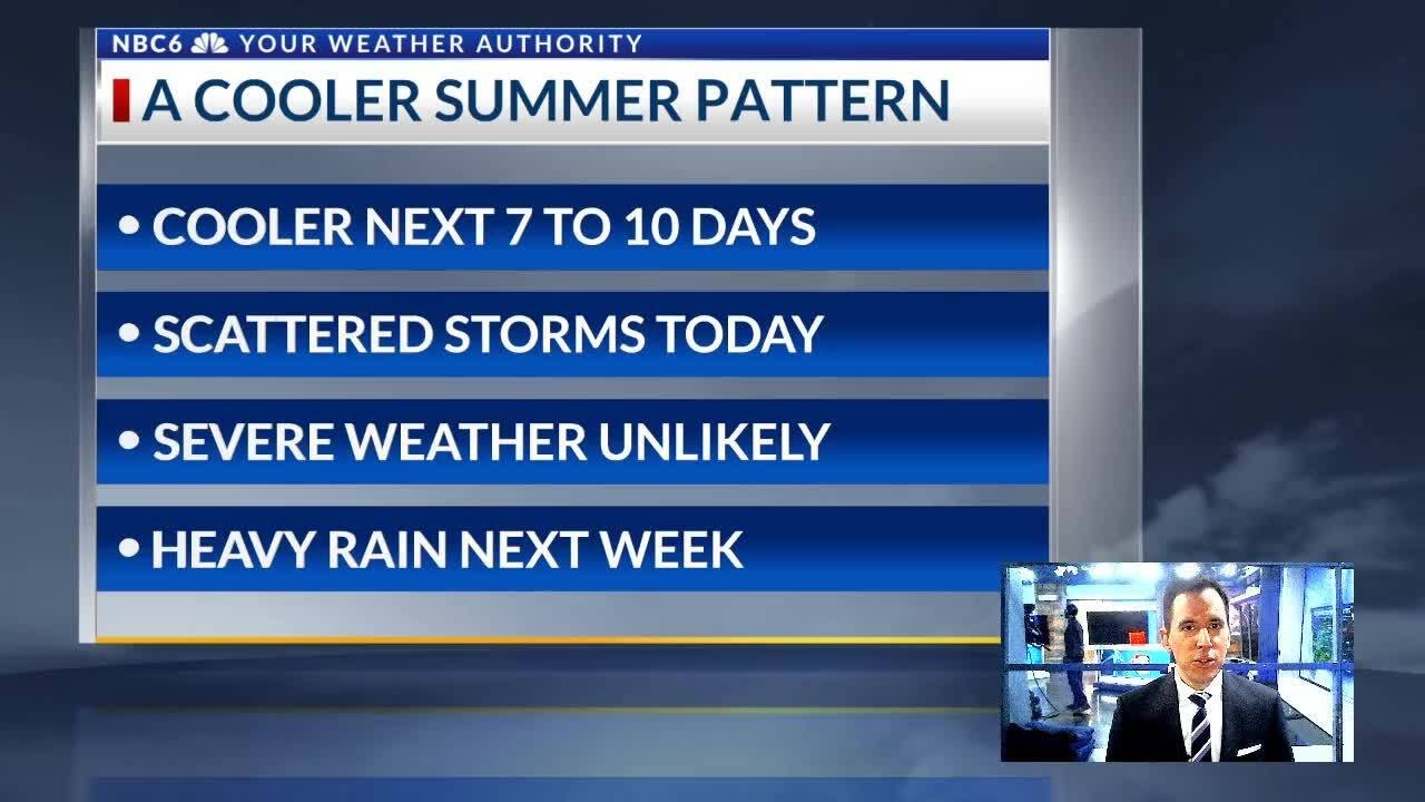 Rainy and cooler summer weather through next week - YouTube