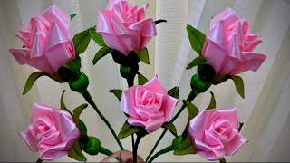 DIY Satin Ribbon Rose Making// How to make pink ribbon rose bud/Tutorial