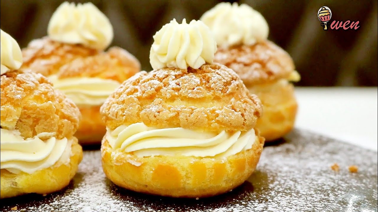 脆皮泡芙 (升级版食谱) How to Make Crispy Cream Puffs/ Choux Au Craqueline Pastry Recipe