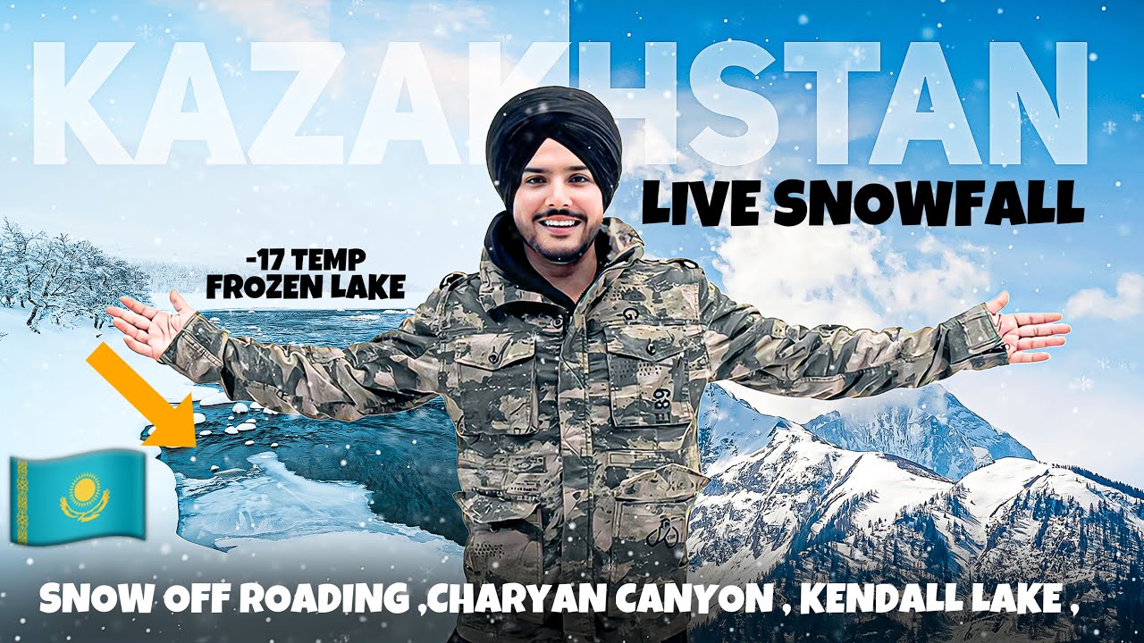 LIVE SNOWFALL IN KAZAKHSTAN 🇰🇿 -17 Degree FROZEN LAKE | Charyn Canyon , kolsai lake