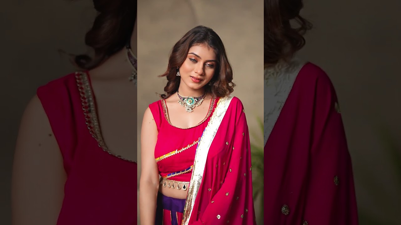 Dark Pink and Purple Mirror with Fancy Lace Work Lehenga – Cotton Blend Navratri Panelled Set