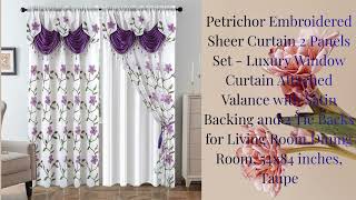 Petrichor Embroidered Sheer Curtain 2 Panels Set   Luxury Window Curtain Attached Valance