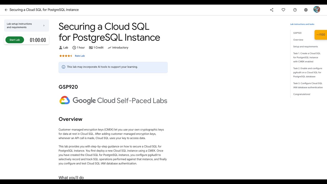 Qwiklabs | Securing a Cloud SQL for PostgreSQL [GSP919] - YouTube