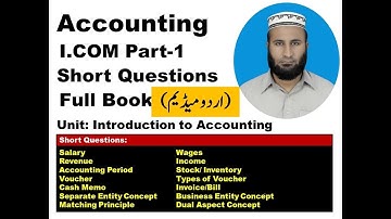 I.Com Part 1 Accounting Short Questions in Urdu Chapter 1(Part7)|Class 11 Accounting Chapter 1