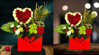 Heart Shape Flower Arrangement In Box | Flower Box Making Idea | Valentine Flower Bouquet