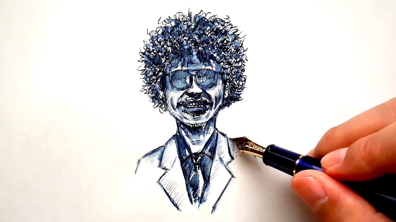 イラスト バンド カーリングシトーンズ の 奥田民生 を万年筆と水筆ペンで描いてみた Drawing Tamio Okuda With Fountain Pen And Water Pen Youtube