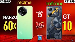 Realme Narzo 60x vs Infinix Gt 10 pro  | 6100+vs8020  narzo60x antutu geekbench hgt10pro