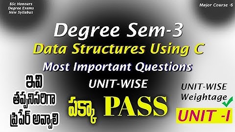 Degree Semester 3 - Data Structures Using C Most Important Questions UNIT-WISE Weightage Degree 2024