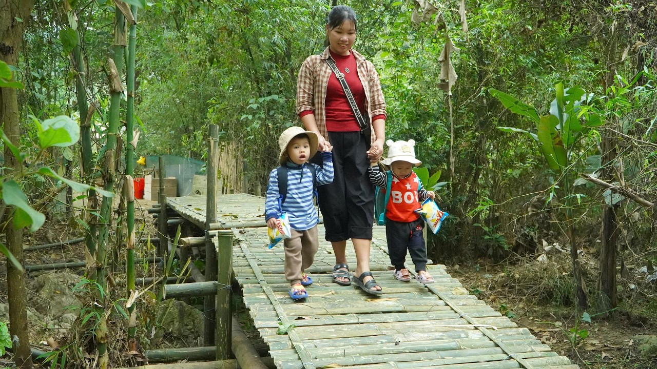 Проектирование бамбукового моста — создание новой дорожки, приготовление еды с двумя детьми.