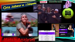 Ons Jabeur vs J.Ostapenko🎾أنس جابر🎾مباراة كبيرة  و فوز أنس جابر ضد أوستابينكو بثمن نهائي دورة مدريد