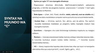(Swahili Version) Syntax and Structure of C Programming Language