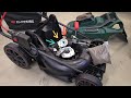 The parkside cordless lawn mower prma 40li b3 with a little brushless motor like a toy engine