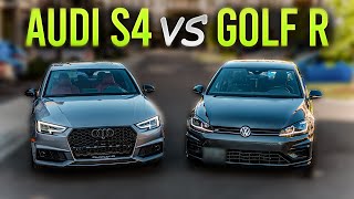 Stock Audi S4 (B9) vs Tuned VW Golf R (Mk 7.5) Launches and Roll Racing