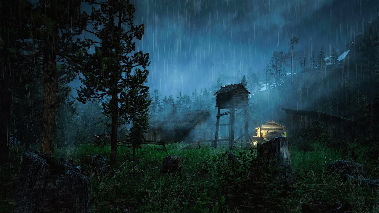 Small Farm Rdr2 A small forested farm with sounds of rain and thunder | Ambience rain ...