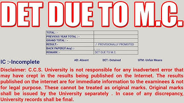 DET DUE TO M.C. or DET DUE TO M.S. | CCS University
