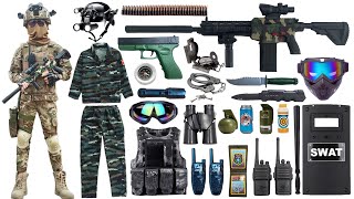 Special police weapon toy set unboxing, M416 automatic rifle, submachine gun, gas mask, bomb dagger