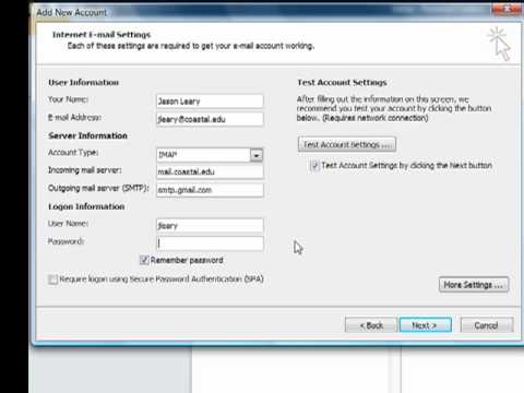 Setting up CCU e-mail on MS Outlook 2010