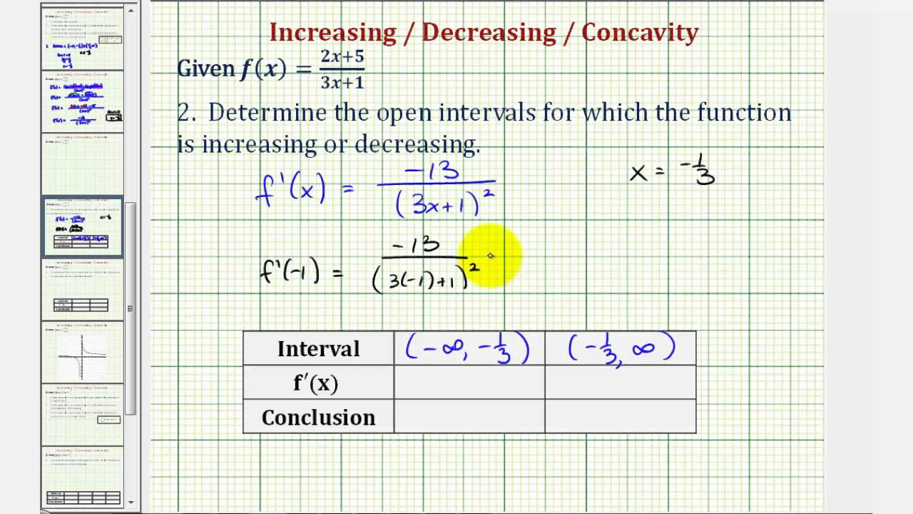 Ex determine increasing decreasing concavity intervals of a rational