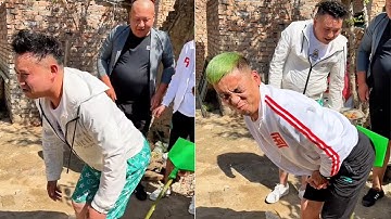 Standing up the bottle to challenge the ass, the bat is so ruthless!  Men