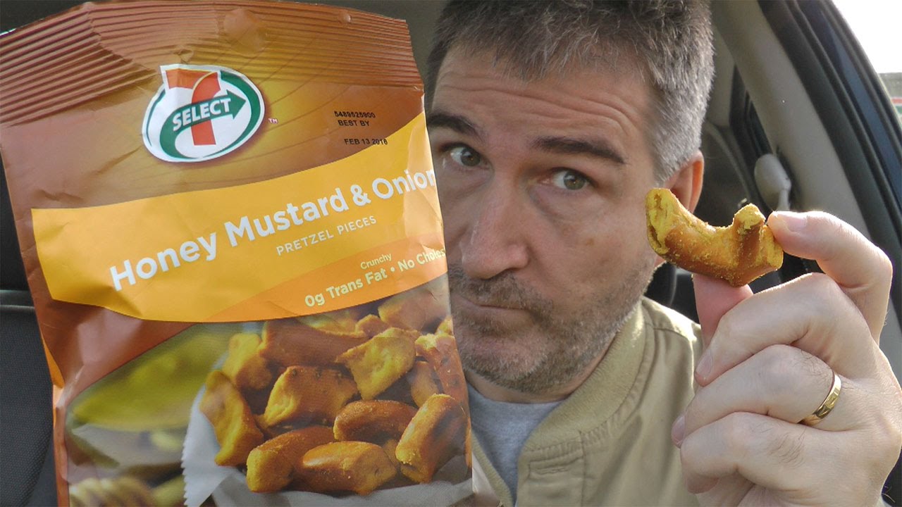 7 Eleven Honey Mustard & Onion Pretzel Pieces REVIEW - YouTube