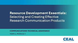 Resource Development Essentials: Creating Effective Research Communication Products