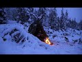 Solo Winter Bushcraft | Heavy Snowfall | Shelter building & Overnight at the Campfire