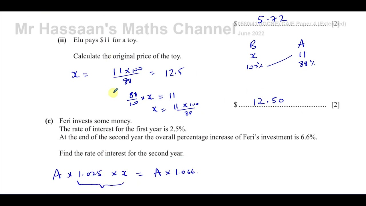 0580/41/M/J/22 (IGCSE), Paper 41, Q2, Ratios, Percentages, Reverse ...
