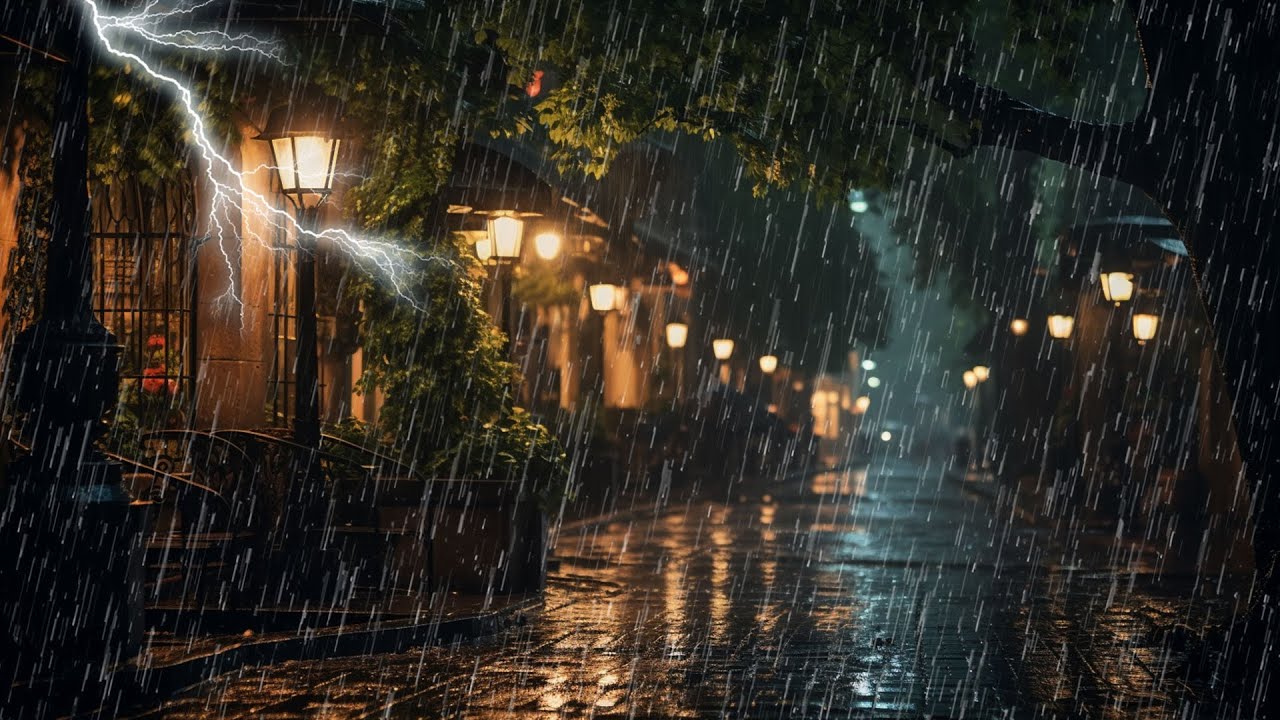 Sonido de lluvia y truenos en calle tranquila por la noche -Ruido ...
