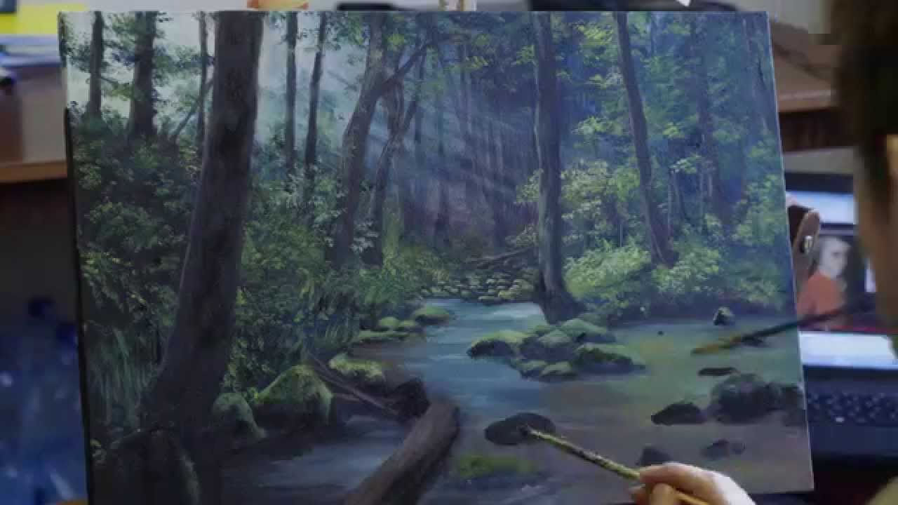 Painting forest with acrylic, time lapse