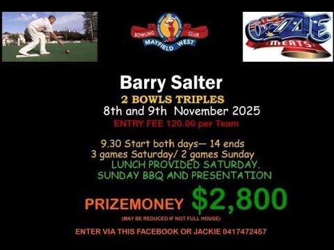The 2025 Barry Salter Triples Round 3 LIVE from MayWest Bowling Club.Home of the STEELERS