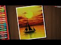 Lonely Ship in Ocean - Drawing  for Beginners with Oil Pastels - Step by Step