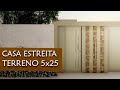 CASA ESTREITA TÉRREA - 03 QUARTOS | 100 m² - MEIO TERRENO 5X25