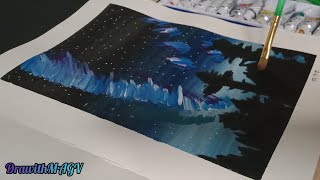 Acrylic Painting Tutorial | Northern Lights [Aurora]    |   DrawithMAGV