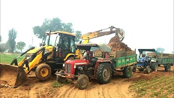 Jcb Tractor Dumper Video । Jcb Backhoe Machine Loading Mud in Trolley Massey and Eicher Tractors ।