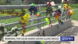 Memorial for Caleb Harris grows along bridge near his apartment