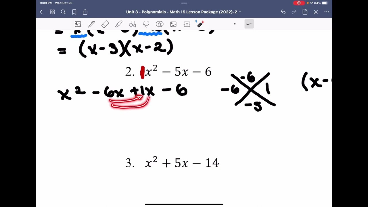 Math 15 Unit 3 Polynomials L7b: Factoring by Inspection