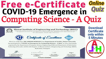 COVID-19 Emergence in Computing Science-A Quiz | Online Quiz | Free Quiz Certificate