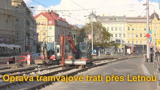 Výluka a oprava tramvajové trati přes Letnou, 17.4.2024 | 8K HDR