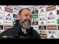 Nuno Espírito Santo reacts to being sent off for celebrating in Wolves' thrilling win over Leicester