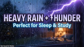 Rain Sounds on Window with Rolling ThunderㅣCozy Rainy Night for Deep Sleep, Studying, Relaxation