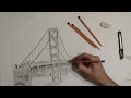 Рисунок моста золотые ворота карандашом (Drawing of the golden gate bridge in pencil)