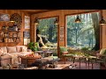 Happy spring ambience with soothing jazz music  cozy coffee backyard for relaxing and working