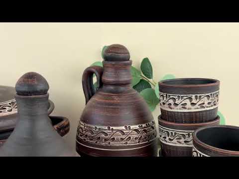 Набір керамічного (глиняного) посуду Козацький стіл на 6 осіб Ангоб, видео 1