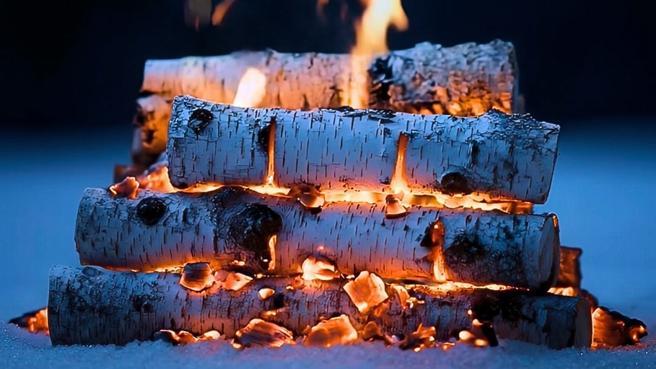 10 Hours Cozy Winter Campfire ❄️ Crackling Fire Sounds for Deep Sleep & Relaxation