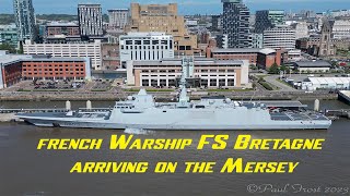 french Warship FS Bretagne arriving on the Mersey